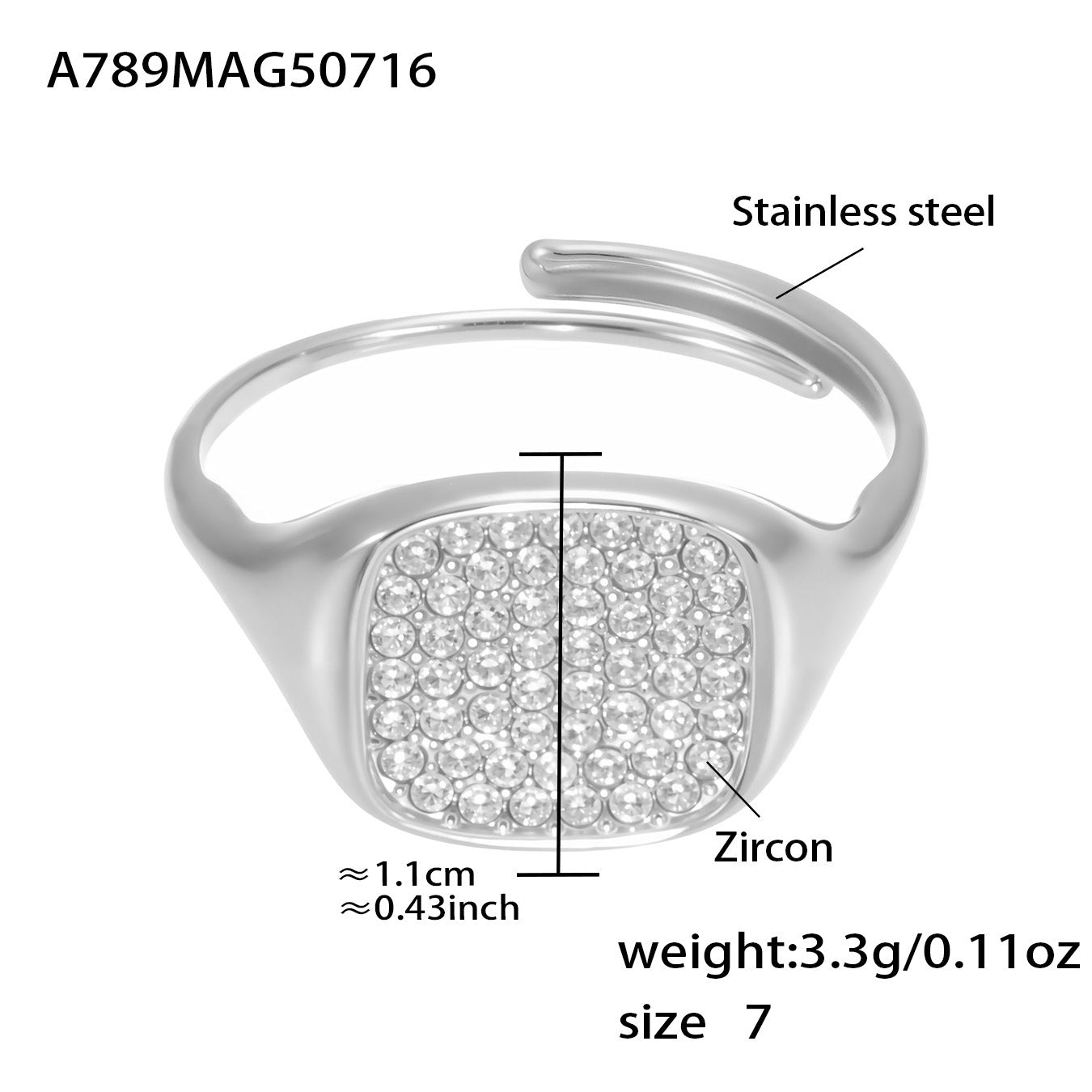 Planderful Zircon Love Ring Opening Design Titanium Fans