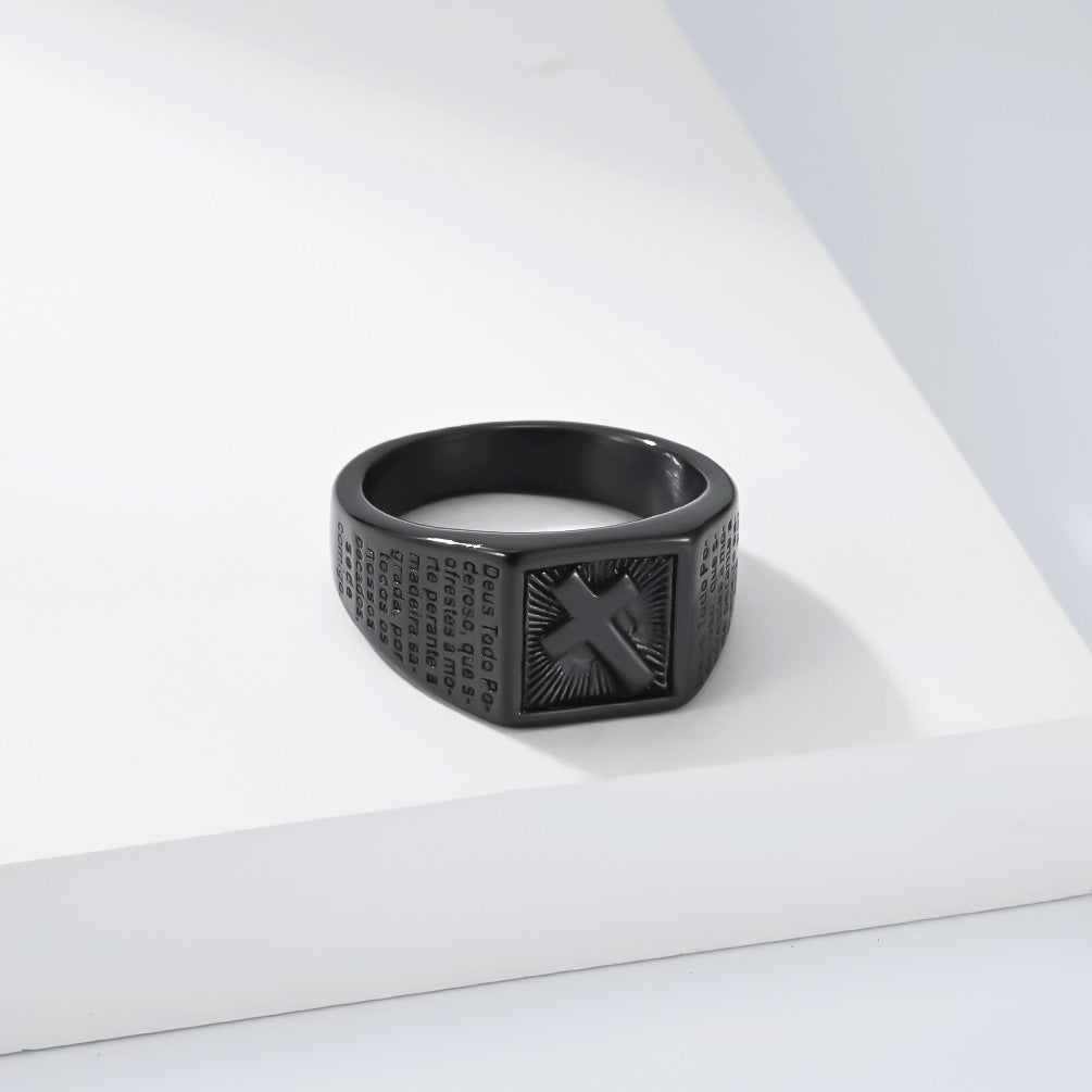 Scripture Cross Vintage Stainless Steel Ring for Men