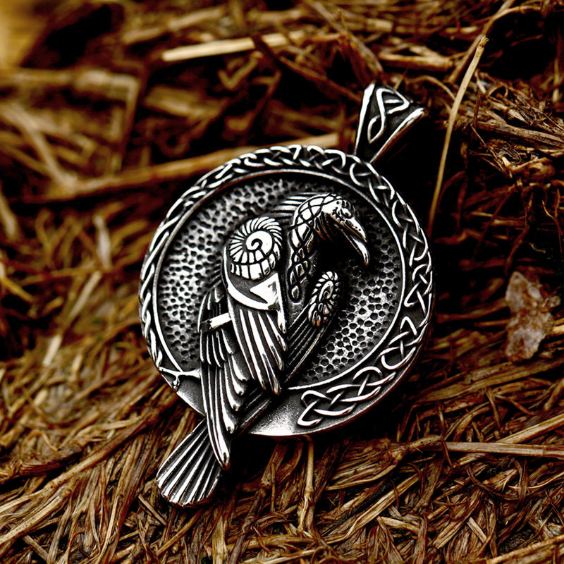 Nordic Mythology Viking Celtic Knot Titanium Steel Pendant – Stainless Steel Crow Pendant Necklace