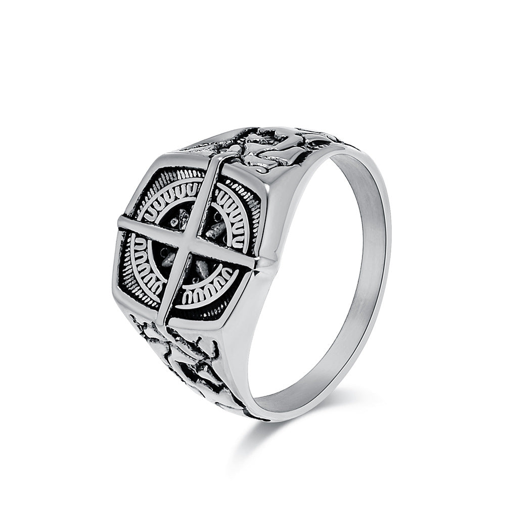 Planderful Compass Ring Stainless Steel Nordic Retro Pirate Sailing Style for Men Bold Niche Jewelry