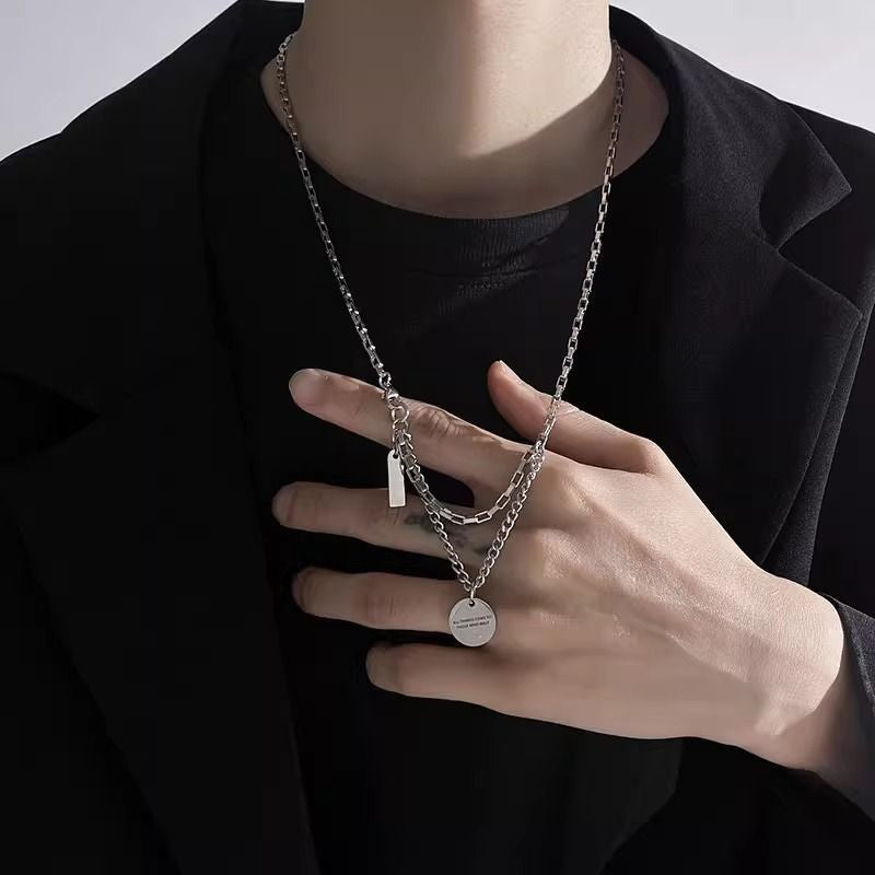 Planderful Jewelry Everyday Genie Men's Steel Necklace With Water Ripple Pendant Hip Hop Style