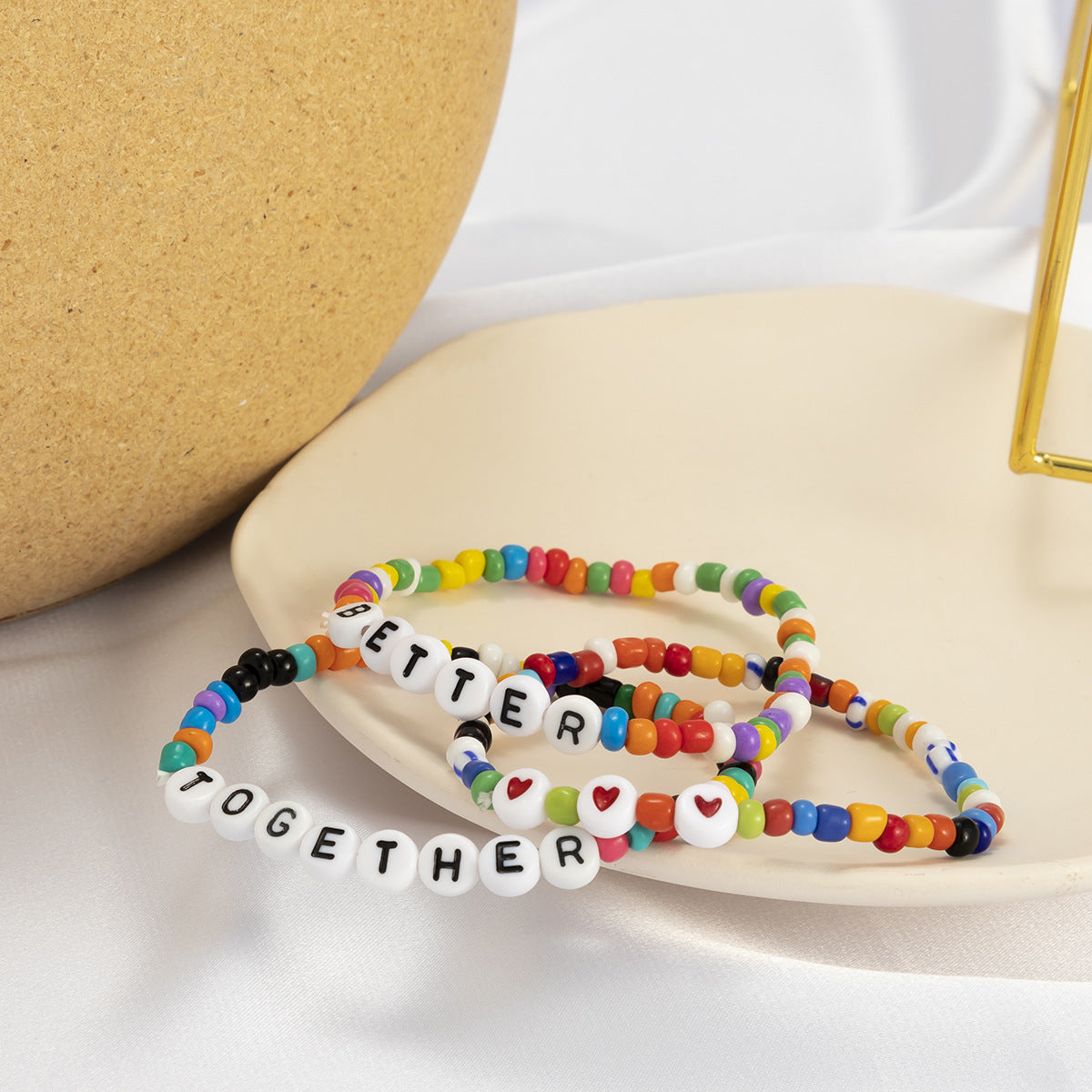 Planderful Vienna Verve Acrylic Heart Letter Bead Bracelet Set For Women Elegant Pastel Color Contrast