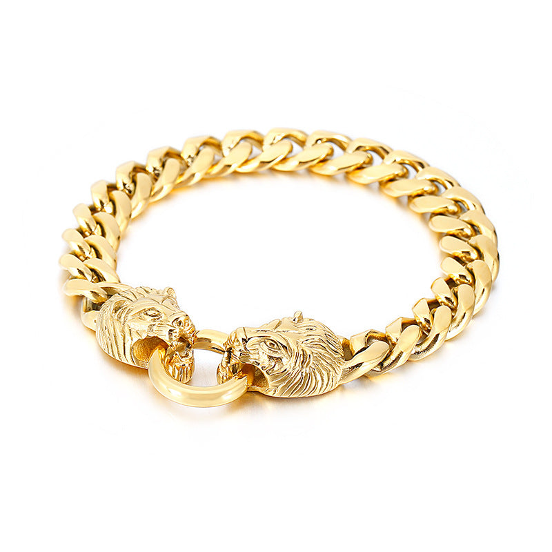 Lion Head Titanium Steel Cuban Bracelet for Men - Edgy Rock Hip-Hop Style