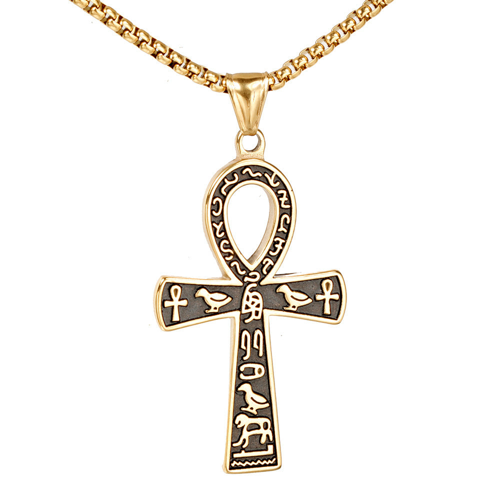 Planderful Cross Necklace For Men Steel Egyptian Pendant Hip Hop Style Personalized Gift