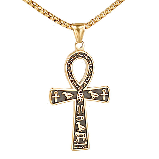 Planderful Cross Necklace For Men Steel Egyptian Pendant Hip Hop Style Personalized Gift