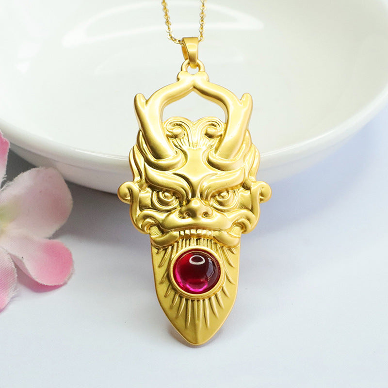 Lab-Grown Ruby Dragon Head Pendant — No Chain