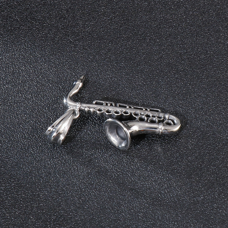 Stylish Saxophone Musician Pendant for Men - Titanium Steel and Stainless Steel Flute Accessory