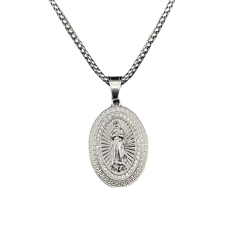 Rhinestone Necklace – Statement Virgin Mary Pendant