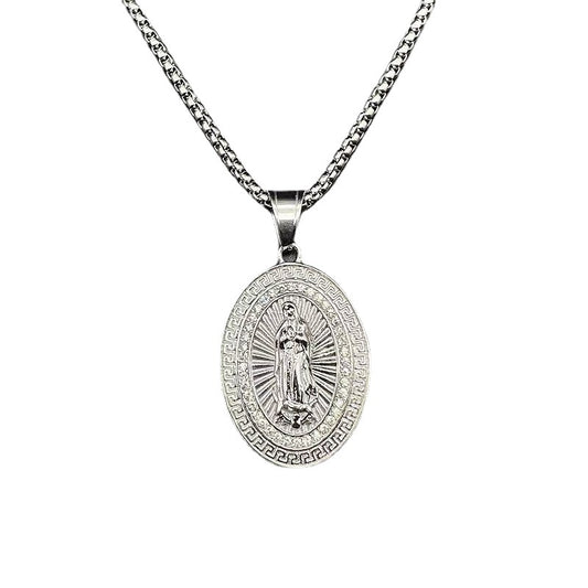 Rhinestone Necklace – Statement Virgin Mary Pendant