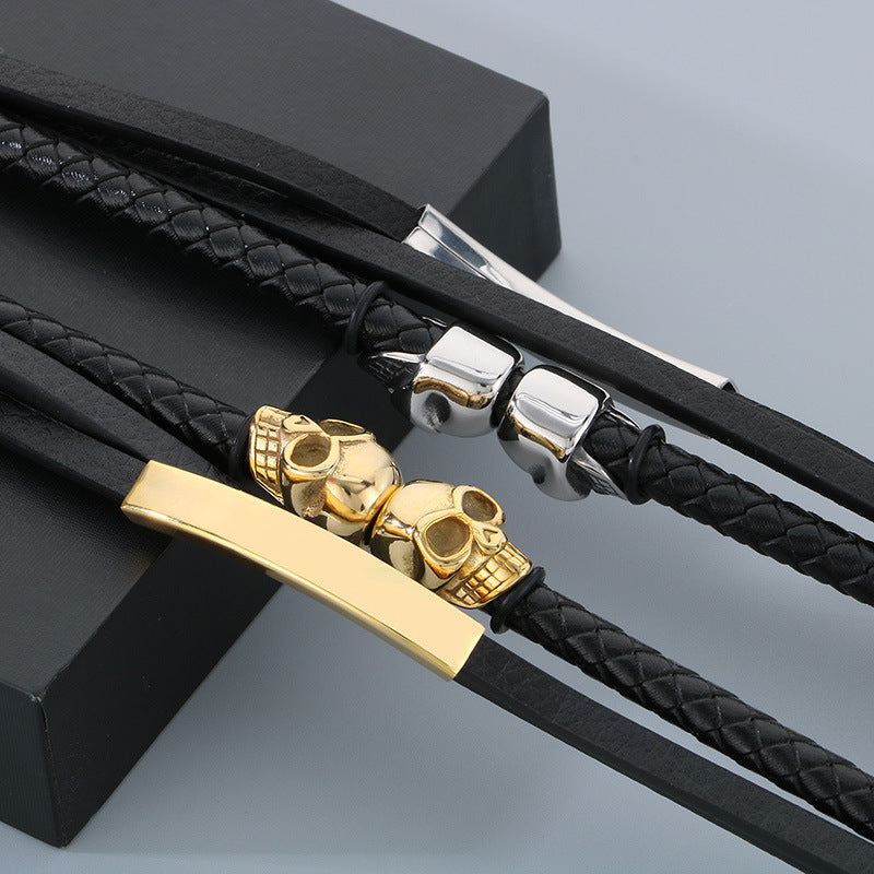 Planderful Mens Stainless Steel Skull Buckle Bracelet