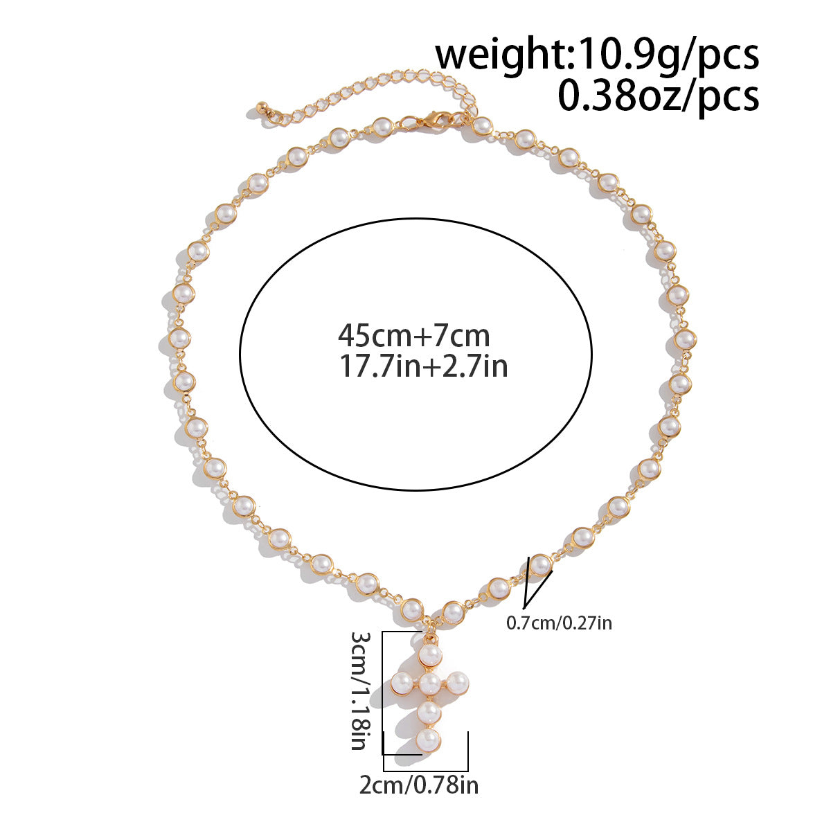 Pearl-Style Cross Pendant Necklace