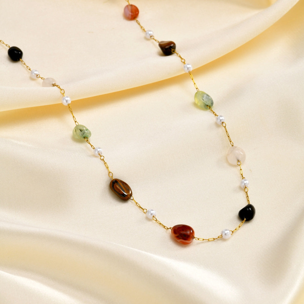 Stainless Steel Imitation Pearl Natural Stone Bead Spacer Elegant Collarbone Chain Necklace