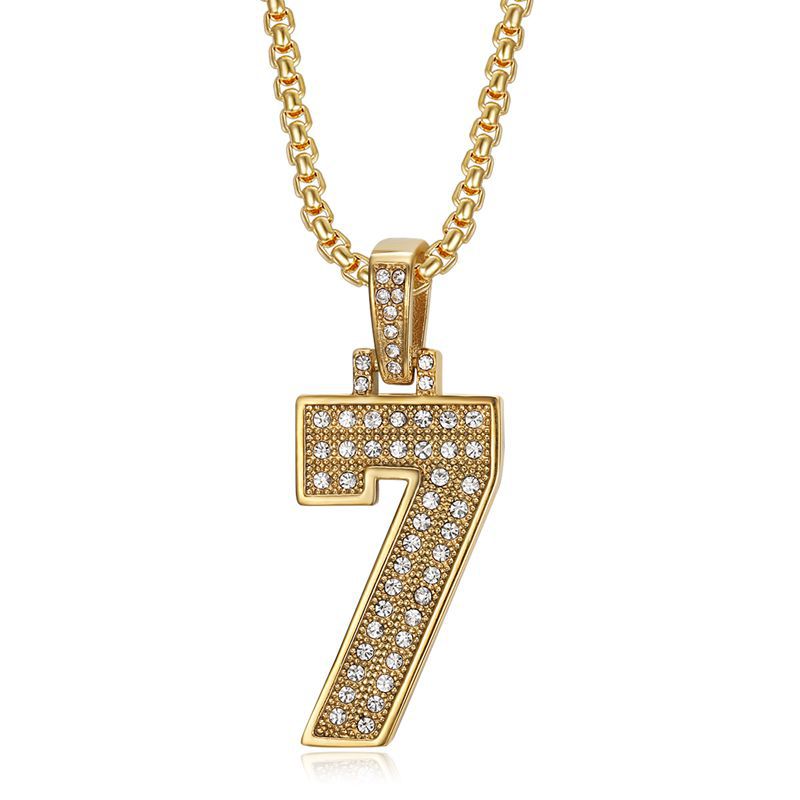 Planderful Everyday Genie Hiphop Stainless Steel Gold Plated Zircon 0to9 Digital Pendant Necklace For Men
