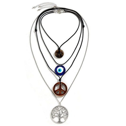 European and American Antique Style Safety Buckle Eye Set Necklace with Diamond Inlaid Tree Design