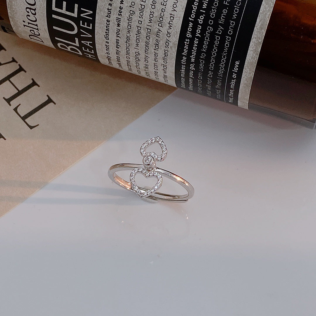 S925 Sterling Silver Heart Ring — Adjustable