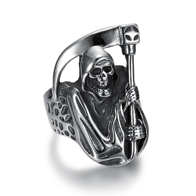Punk Skull Ring By Planderful Everyday Genie For Men Titanium Steel Polished Reaper Scythe