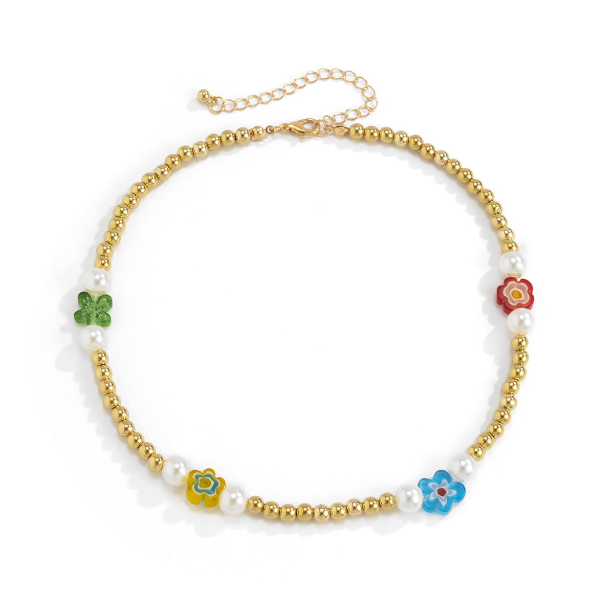 Planderful Glass Flower Necklace For Women Colorful Vacation Style Beaded Creative Clavicle Chain Statement