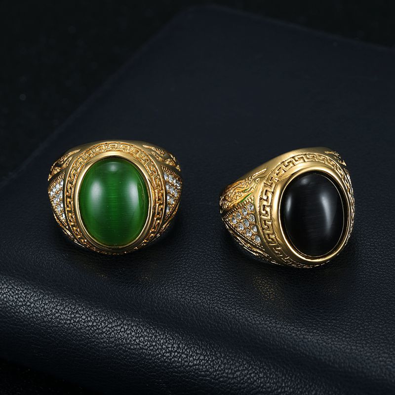 Planderful Hip Hop Ring Gold Plated Rhinestone Opal Stainless Steel For Men Bold Statement Accessory