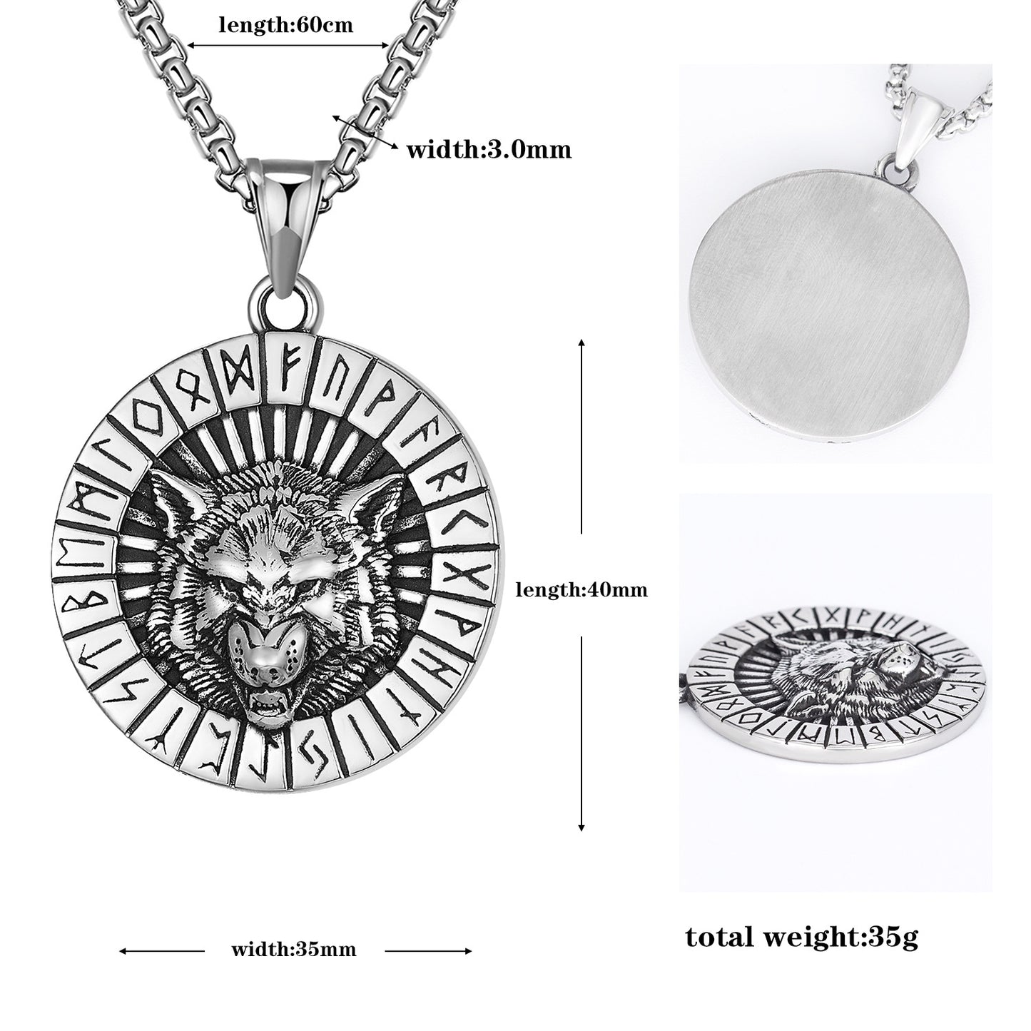 Steel Necklace - Statement Nordic Viking Wolf Head Rune Pendant For Men And Collectors