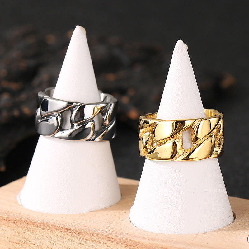 Planderful Men Stainless Steel Cuban Chain Ring Hollow