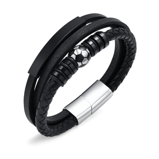 Stainless Steel Curved Baseball Football Bracelet for Men