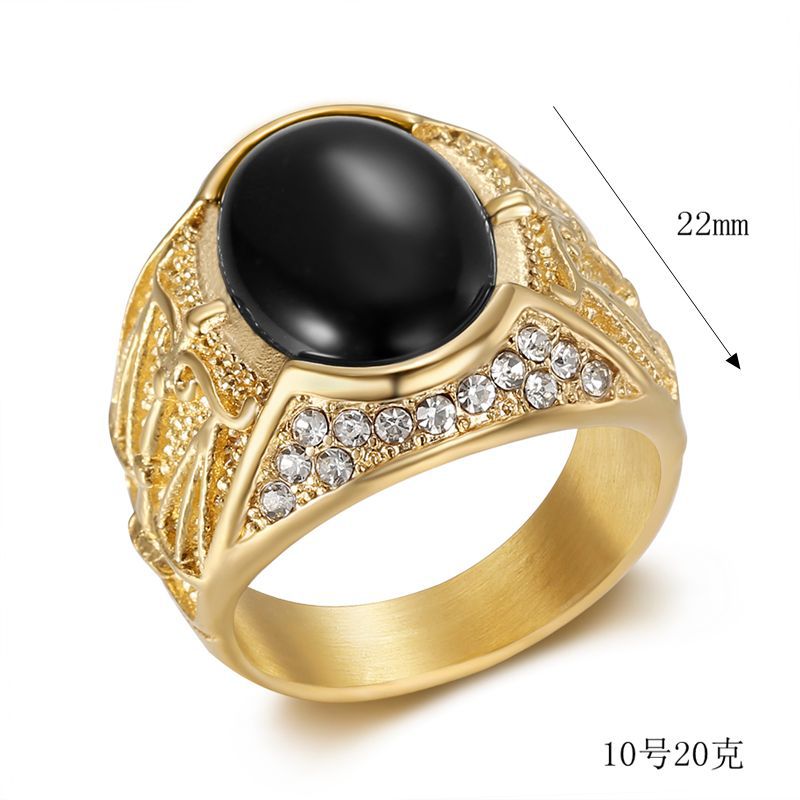 Planderful Hip Hop Ring For Men Gold Plated Stainless Steel Libra Opal Rhinestone Jewelry