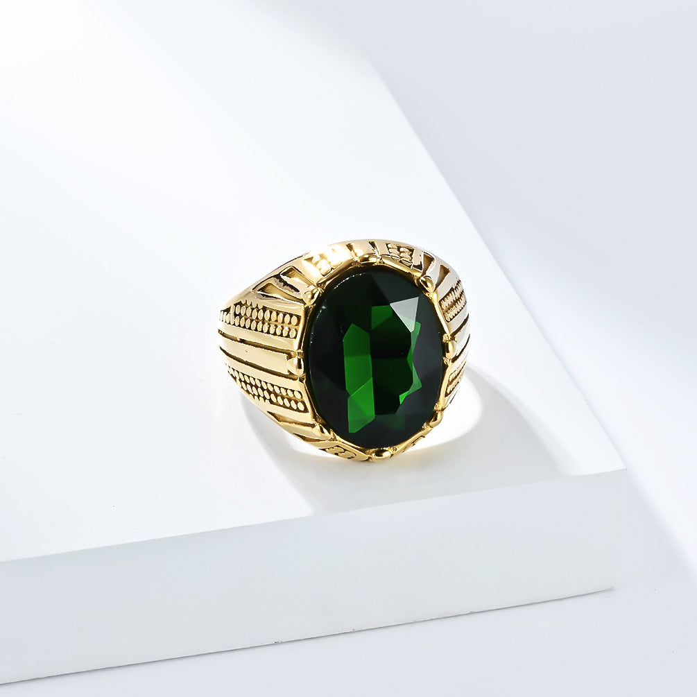 Planderful Mens Stainless Steel Inlaid Glass Gem Ring Personalized High End Gift For Him