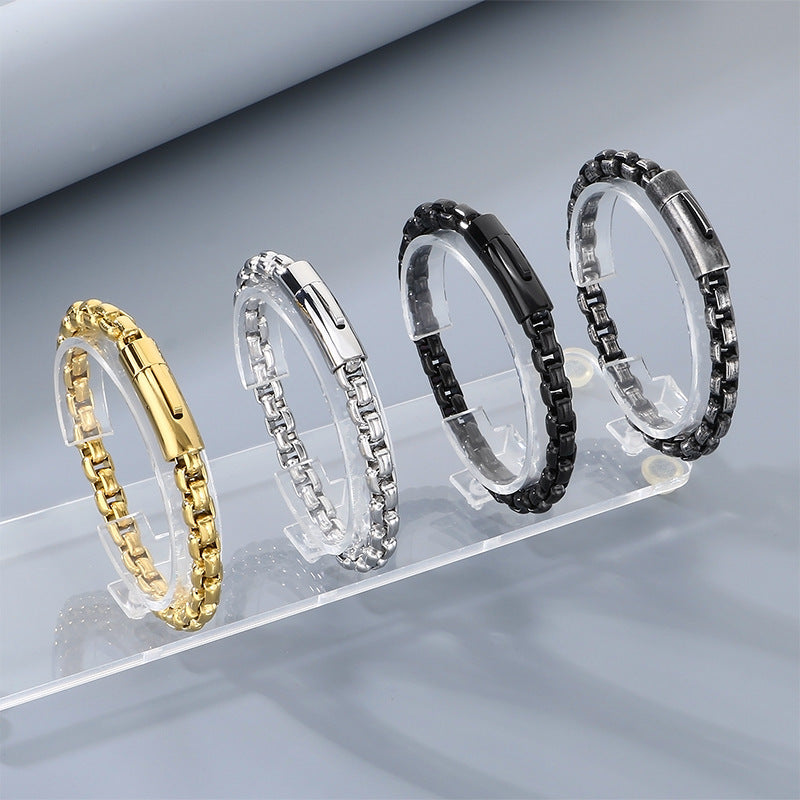8mm Stainless Steel Square Pearl Round Buckle Unisex Bracelet Business Style