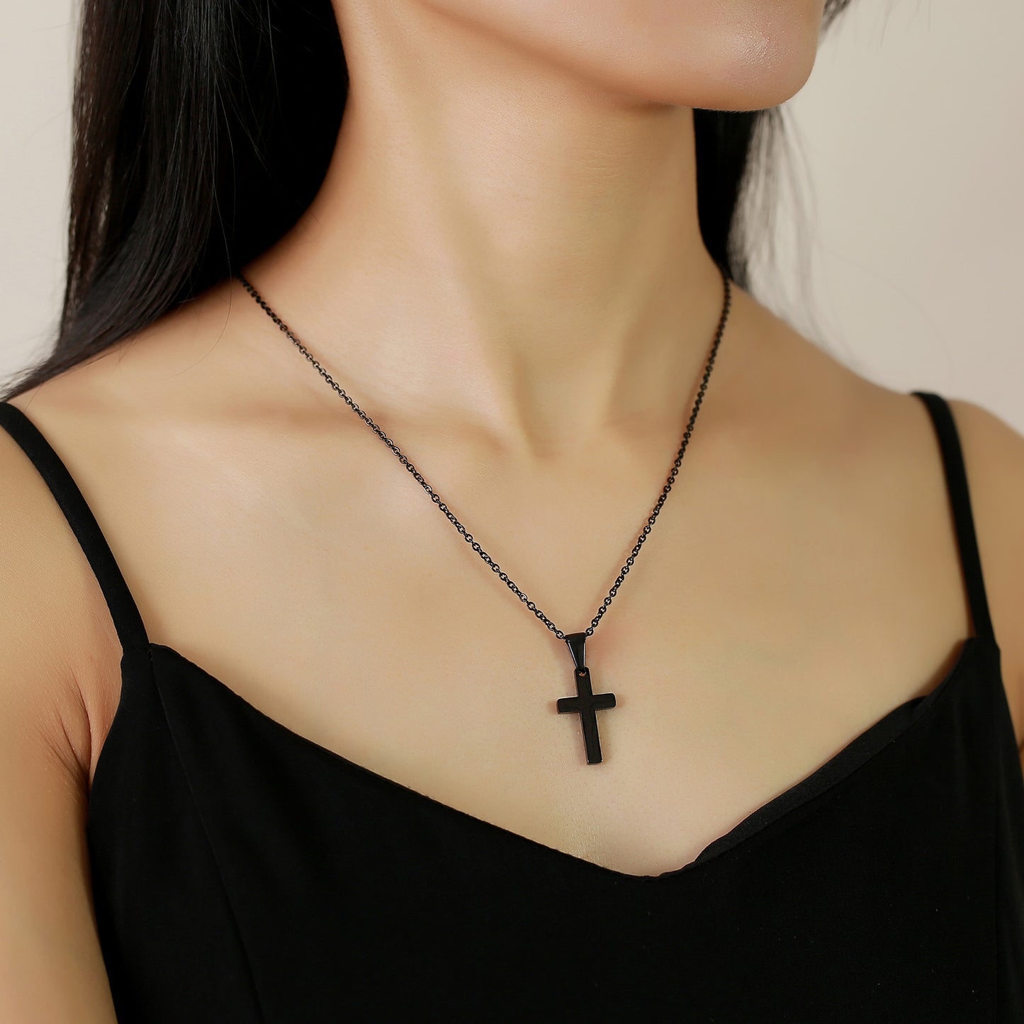 Stainless Steel Cross Black Ladies Steel Necklace Wholesale
