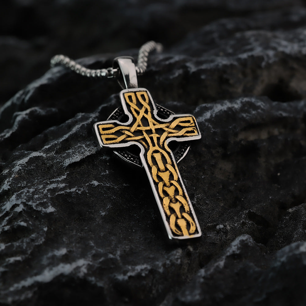 Planderful Premium Gold Cross Scripture Necklace Titanium Steel Chain For Men Retro European American Style