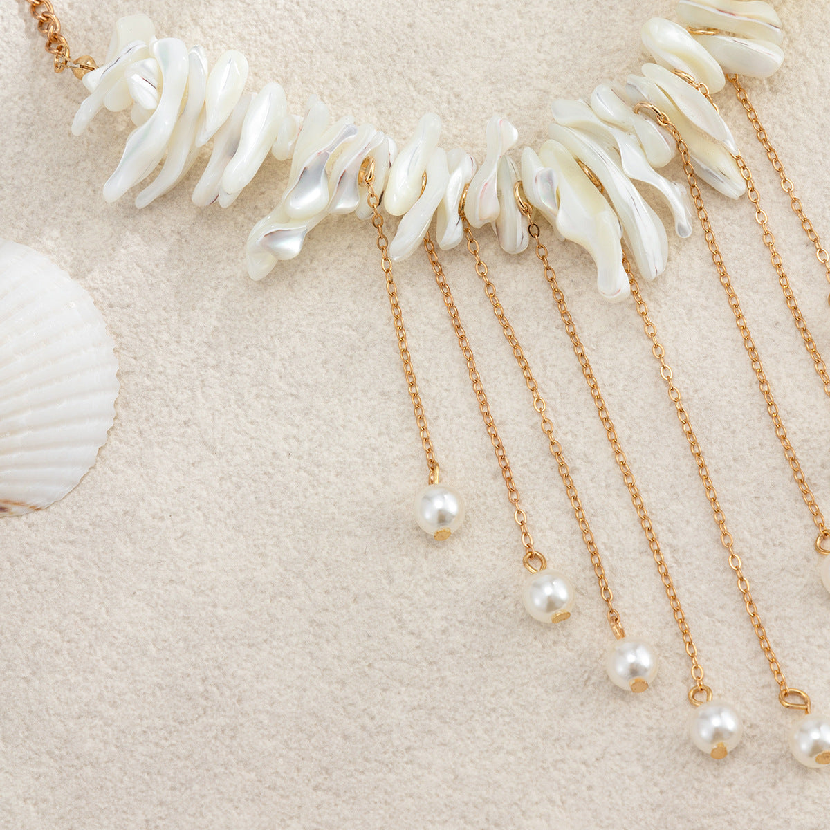 Irregular Shell Pearl Fringe Necklace
