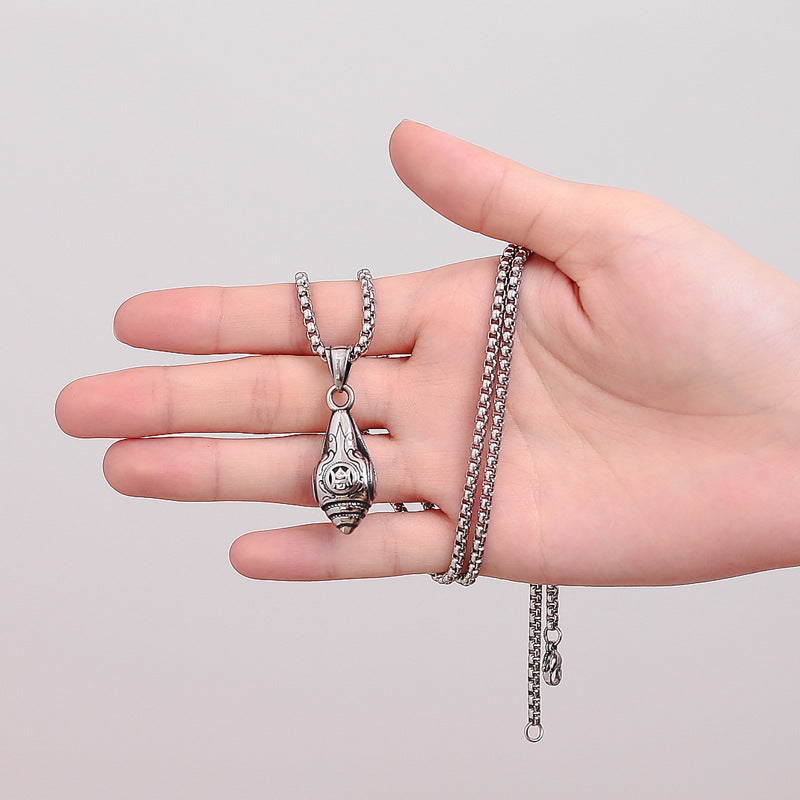 Steel Necklace - Elegant Pestle Conch Pendant Planderful Everyday Genie Collection
