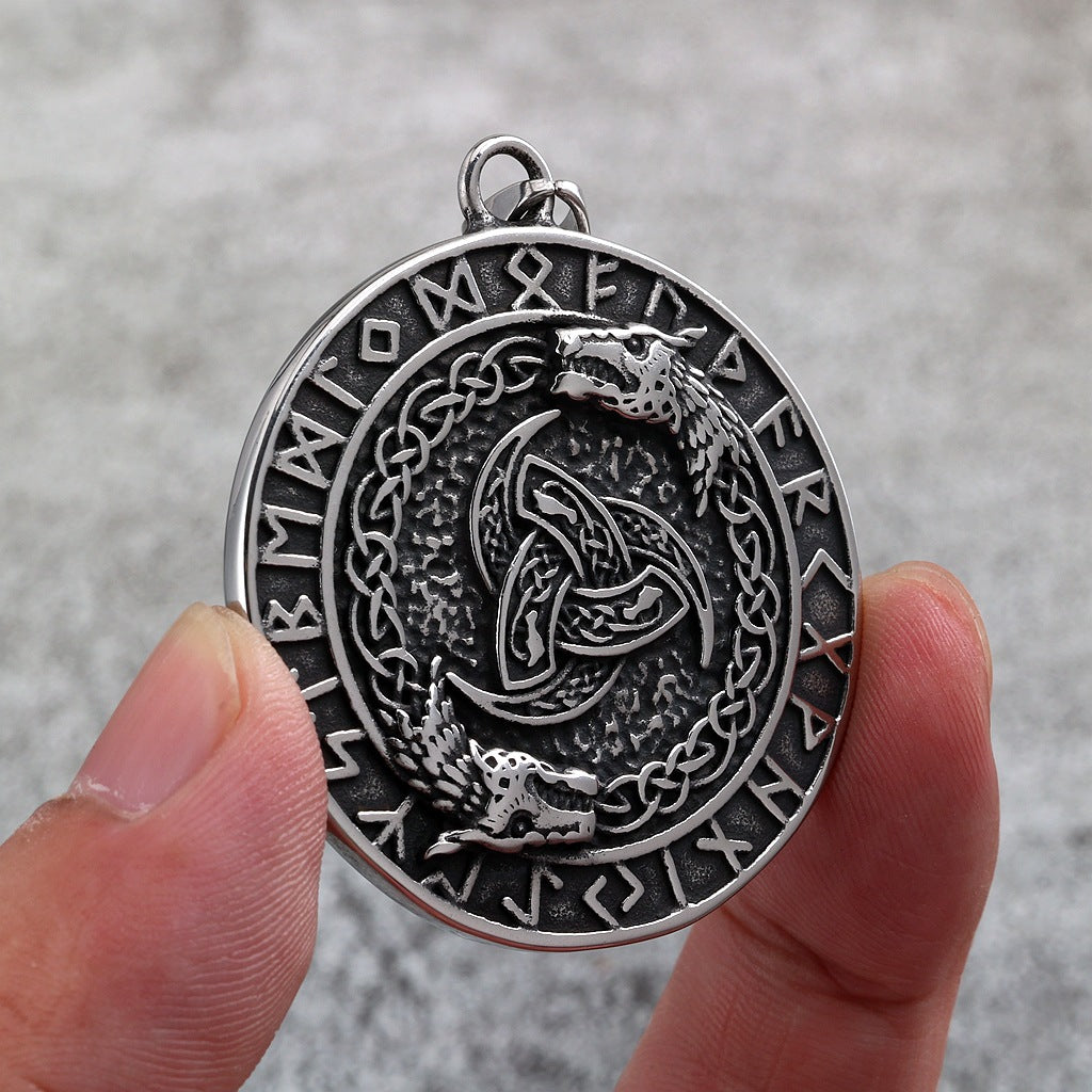 Vintage Viking Wolf Stainless Steel Men's Pendant Necklace