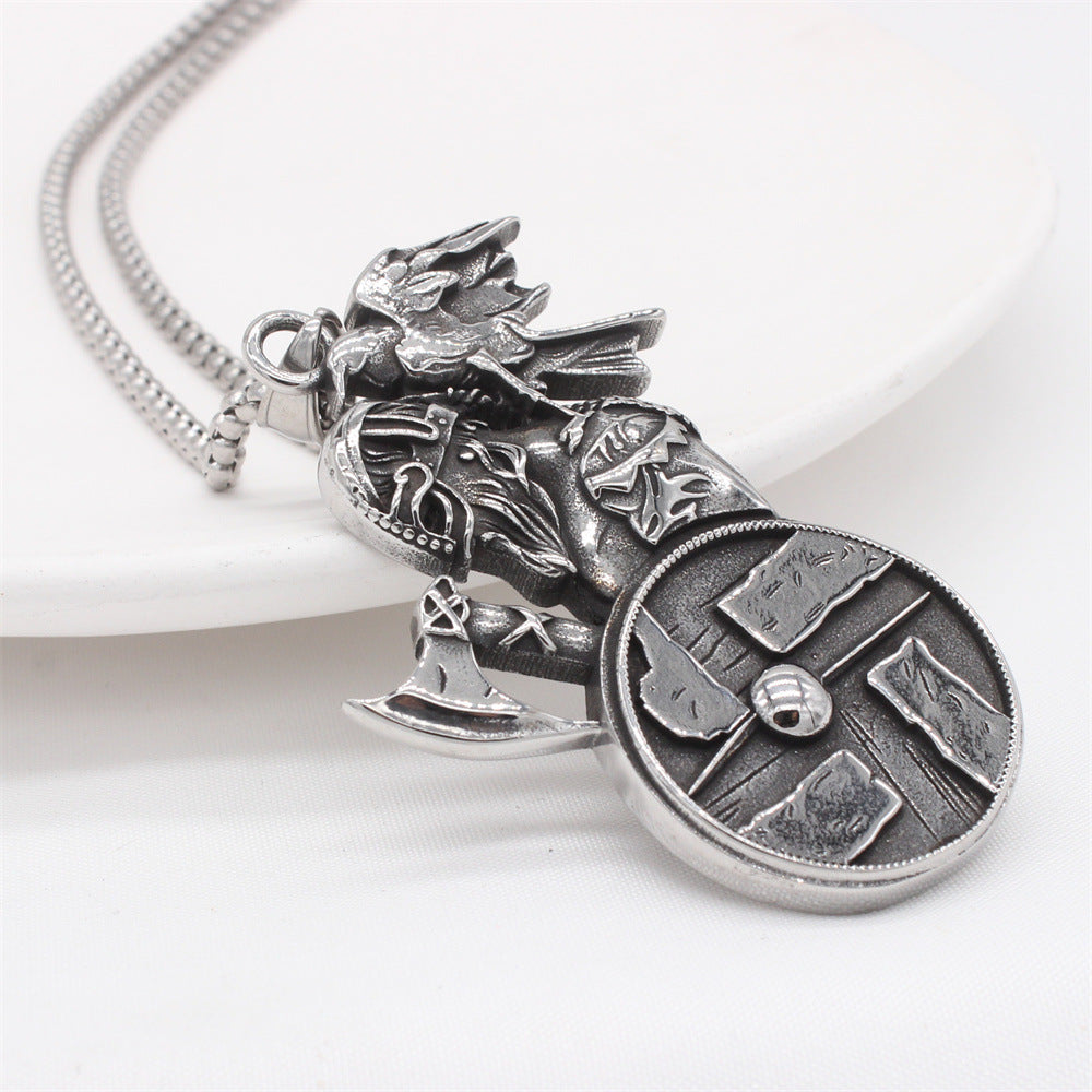 Planderful Norse Legacy – Retro Viking Axe Titanium Steel Pendant Necklace for Men