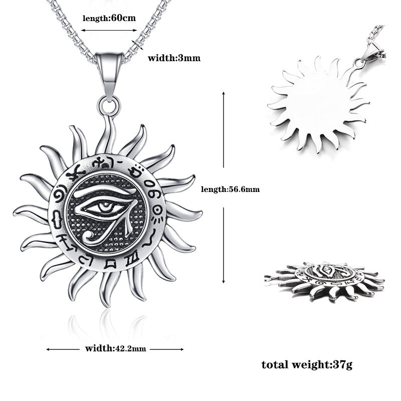 Steel Necklace - Vintage Viking Sun Eye Of Horus Design For Men Everyday Wear Gift