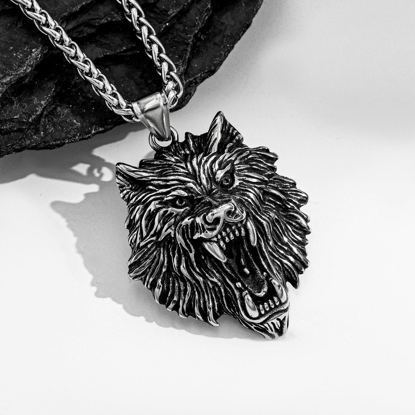 Planderful Viking Odin Logo Wolf Head Pendant Necklace For Men Stainless Steel Durable
