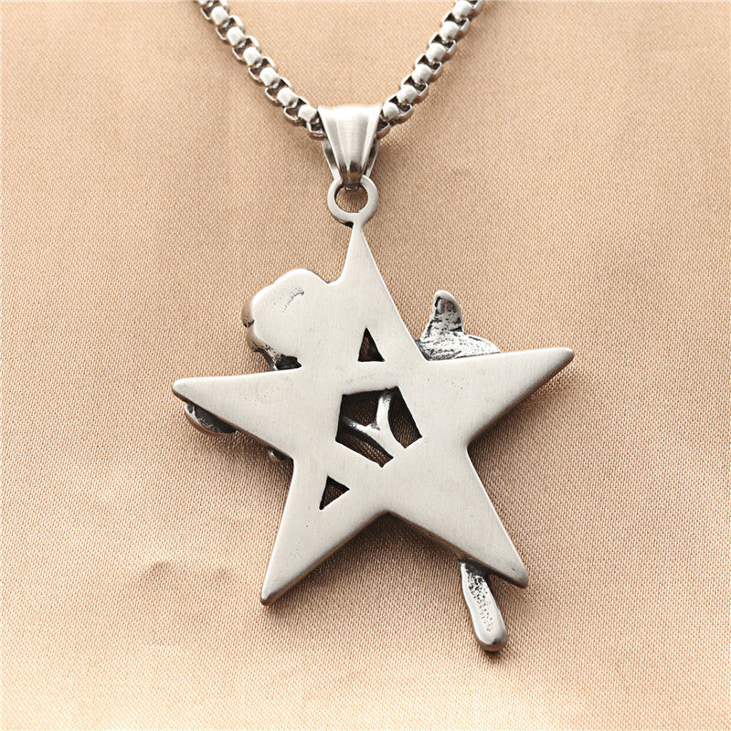 Customizable Titanium Steel Pentagram Rose Pendant Necklace for Men - Retro Punk Style