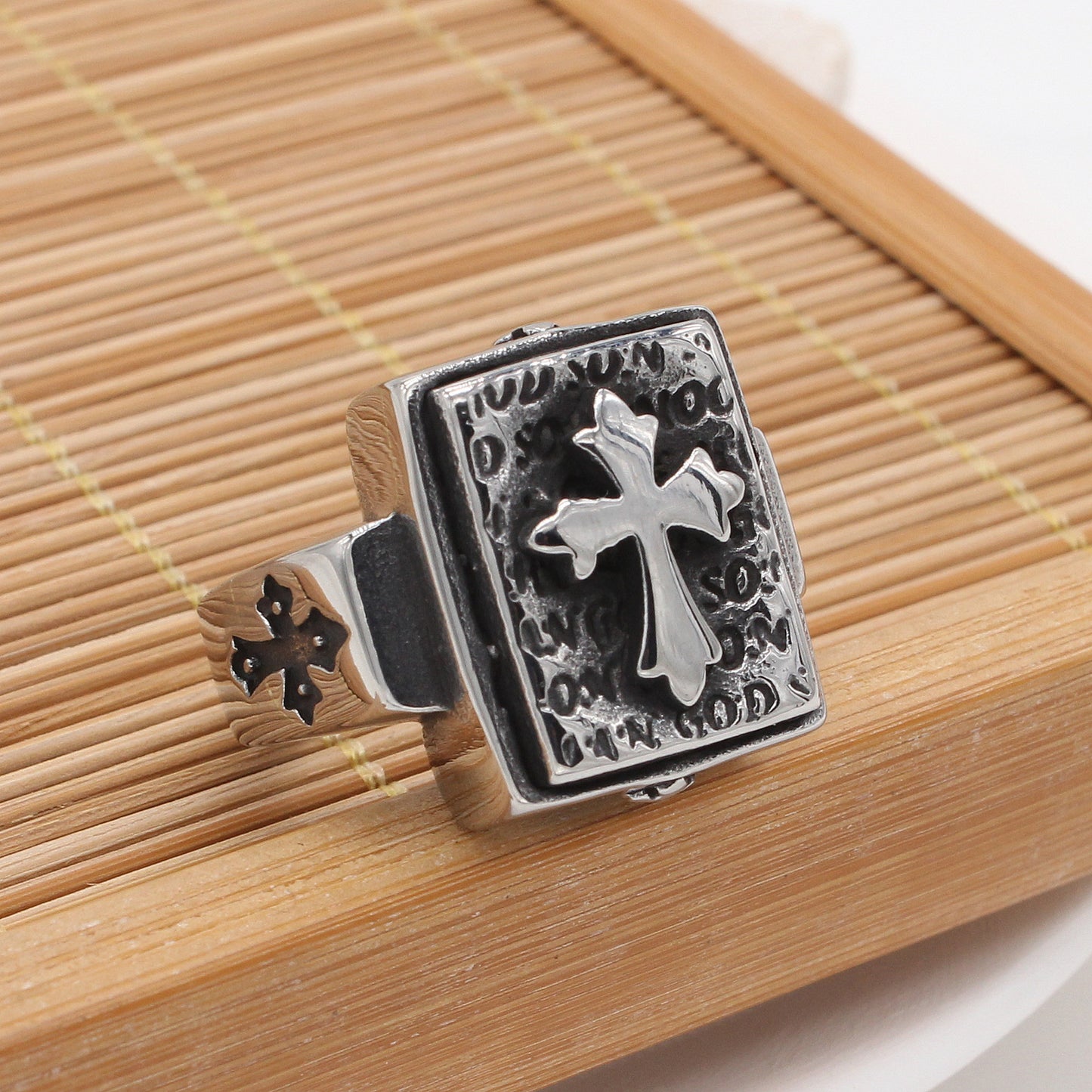 Planderful Personalized Cross Ring Titanium Steel Jewelry Unisex Retro European American Style For Men Women