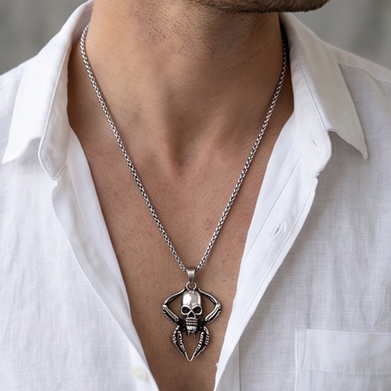 Halloween Diablo Skull Spider Web Pendant Diablo Old Gothic Spider Men's Stainless Steel Necklace