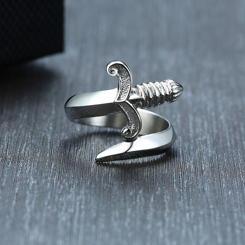 Punk Hip Hop Trinkets Stainless Steel Dagger Ring for Men