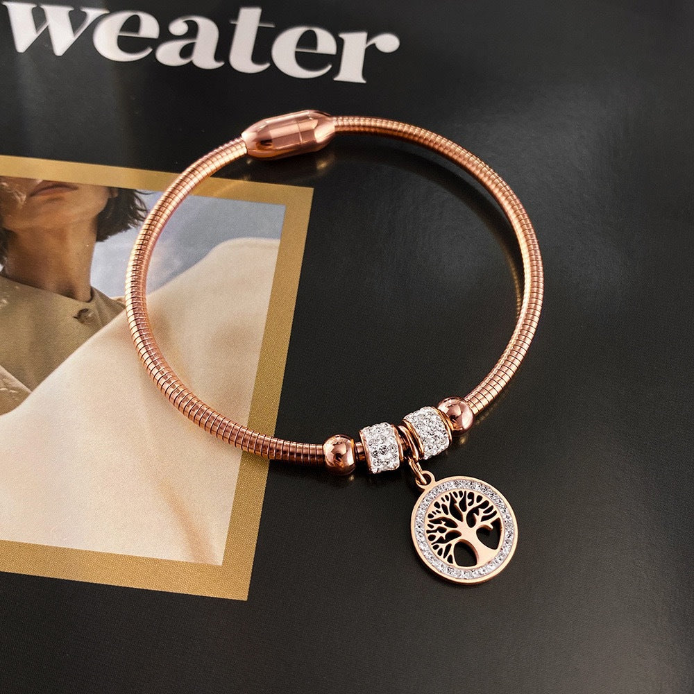 Planderful Tree of Life Diamond Encrusted Stainless Steel Bracelet Magnetic Luxury Jewelry For Women
