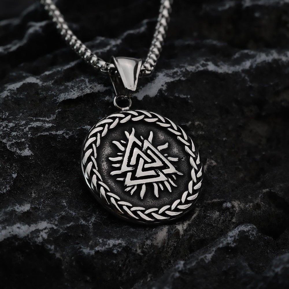 1. Planderful Odin Triangle Pendant Necklace for Men Stainless Steel Nordic Retro Viking Symbol Gift