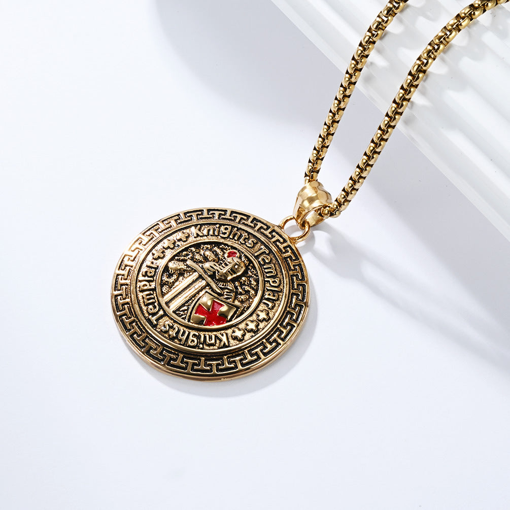 Planderful Knights Templar Shield Necklace Titanium Steel Durability For Men Vintage Retro Literary Pendant Chain