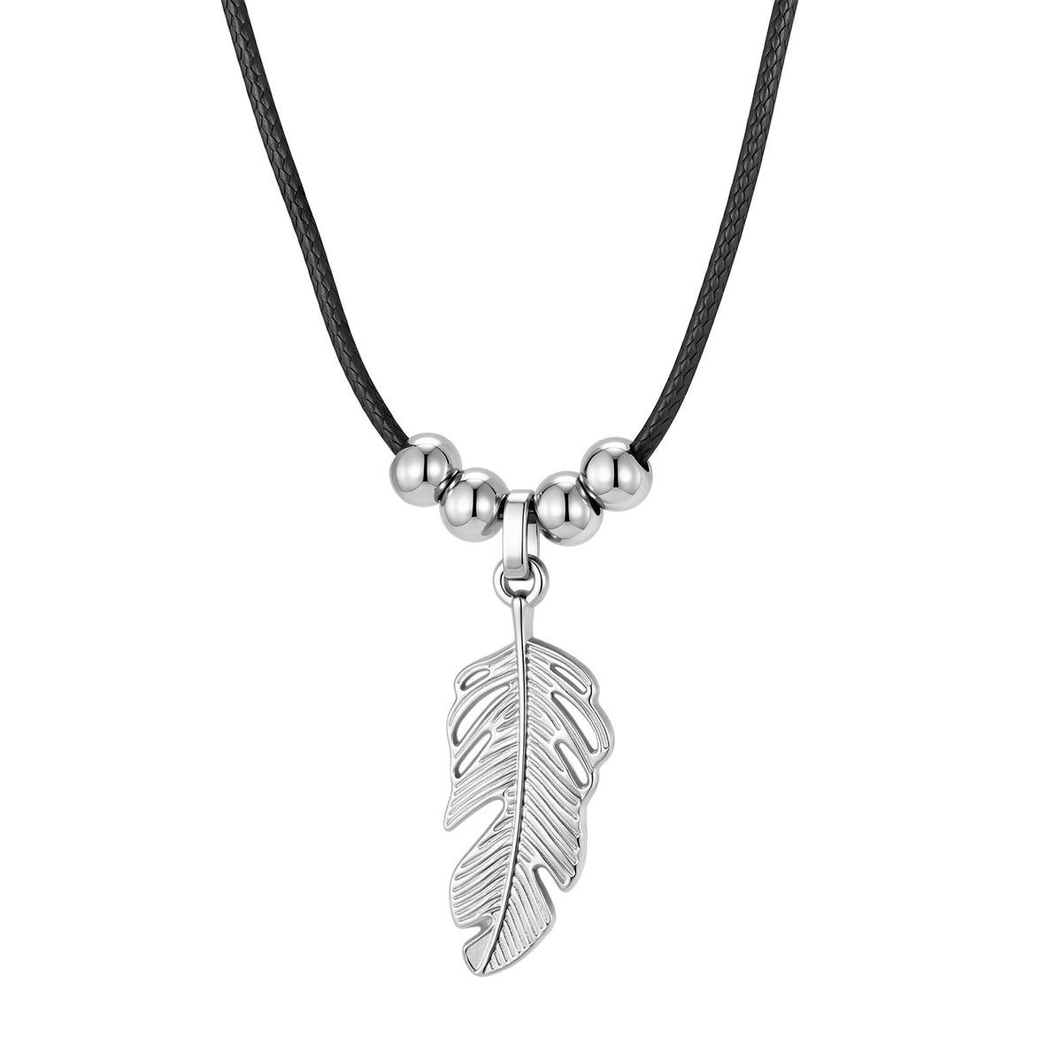 Stainless Steel Leaf Steel Ball Wax Rope Collarbone Chain Gothic Necklace