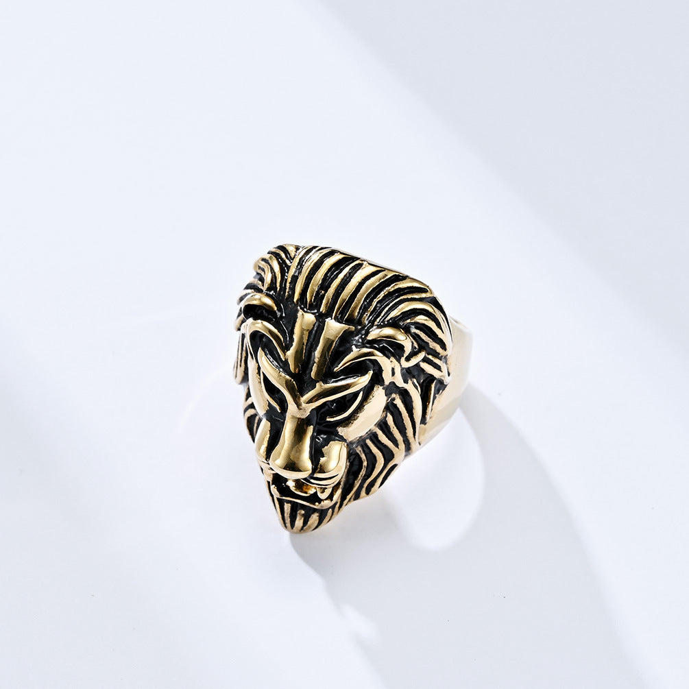 Cross-Border E-Commerce Titanium Steel Lion Head Ring for Men