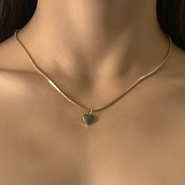 Planderful Vienna Verve Dripping Oil Peach Heart Necklace for Women Macaron Color Box Chain Statement Jewelry
