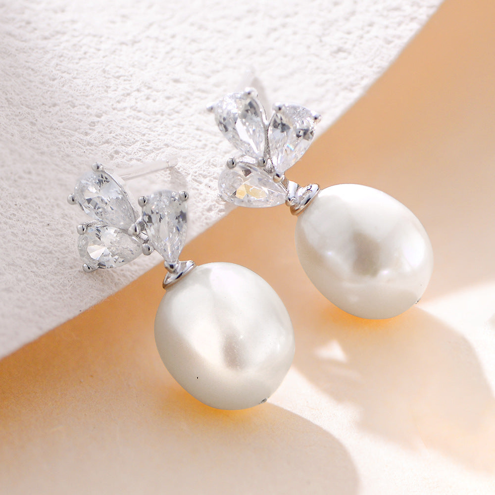 Planderful Pearl Pendant Earrings S925 Sterling Silver Natural Pearl With Zircon For Women High End Luxury