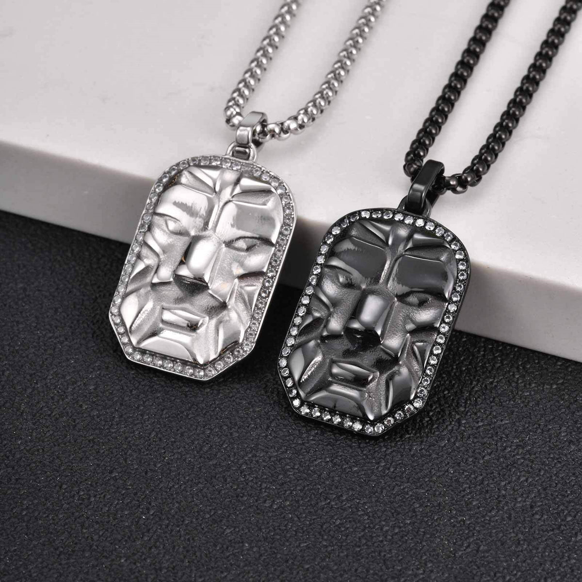 Zircon Textured Vintage Black Stainless Steel Pendant