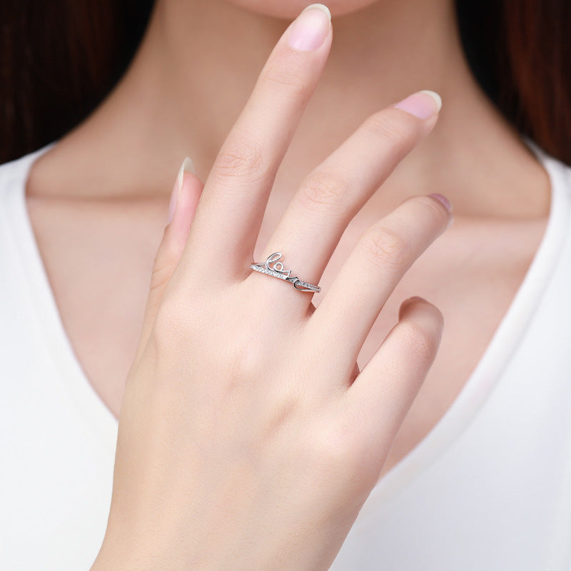 Elegant S925 Sterling Silver Ring with LOVE Letter Design and Zircon Inlay