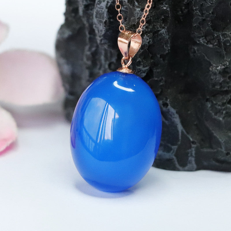 Rose Gold Necklace with Blue Chalcedony Pendant in S925 Silver Oval